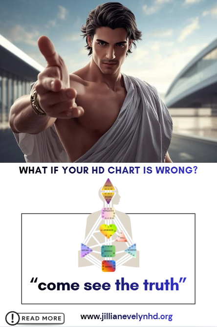 Apollo extending his hand above a Human Design bodygraph with the text ‘What if your HD chart is wrong?’ inviting viewers to explore True Sidereal Human Design.