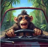 Howler monkey wearing sunglasses while gripping a steering wheel, symbolizing the conditioned mind trying to control the life.