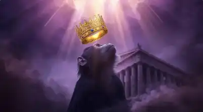 Monkey losing its crown as the true ruler reclaims the throne in the Human Design temple.