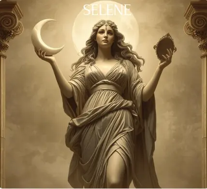 Luminous image of Selene, the Moon goddess, embodying the Reflector aura — open, lunar, and mirroring the environment.