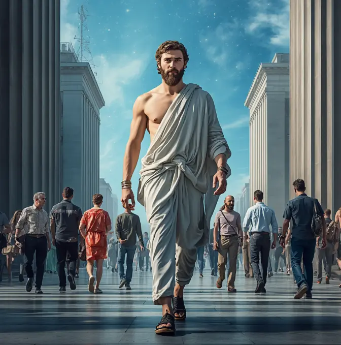 A modern depiction of Ares, the warrior archetype, shown with sharp, decisive energy that reflects the severing force he brings to Pluto in Capricorn in the true sidereal sky.