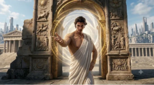 Apollo extending his arm in an inviting gesture, guiding the reader into the True Sidereal Human Design journey.