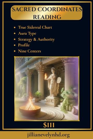 “True Sidereal Human Design Sacred Coordinates Reading image with real‑sky chart restoration and $111 price.”