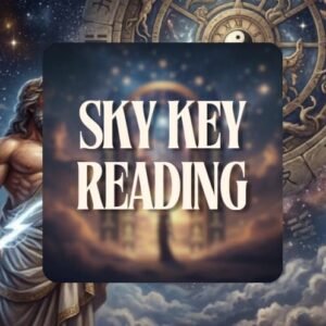 Fantasy‑themed artwork with a celestial background, ornate astrological wheel, glowing portal, and bold text reading “Sky Key Reading