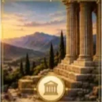 “Ancient Greek temple and mountain landscape representing a journey through life”
