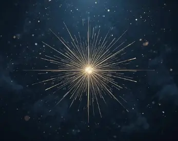 Luminous golden circle radiating light outward against a deep navy background.