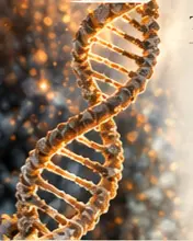 Close-up of a glowing DNA double helix symbolizing biological growth and adaptation