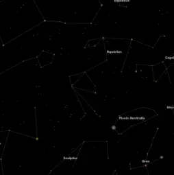 Star map showing constellation outlines and labels against a black night sky, illustrating the real constellations used in True Sidereal astrology.