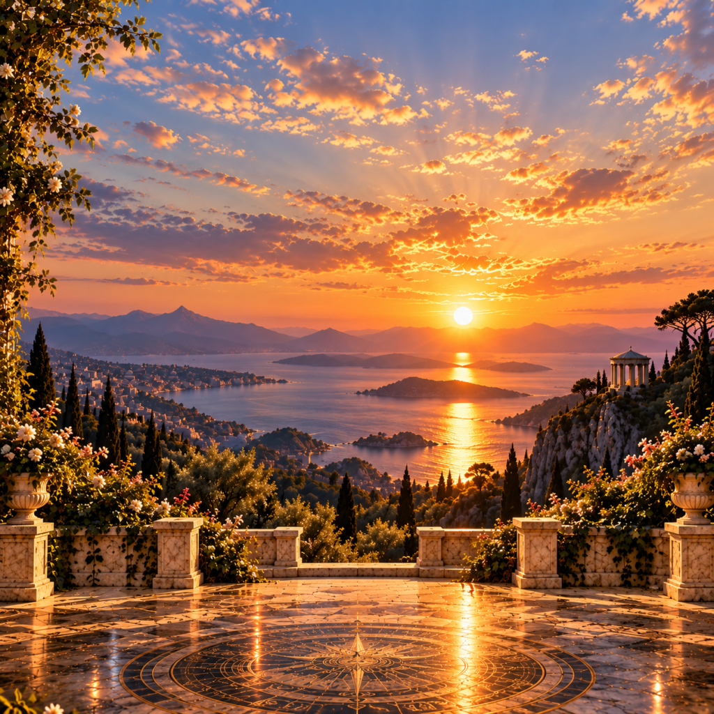 stunning Mediterranean evening scenery with a sunset